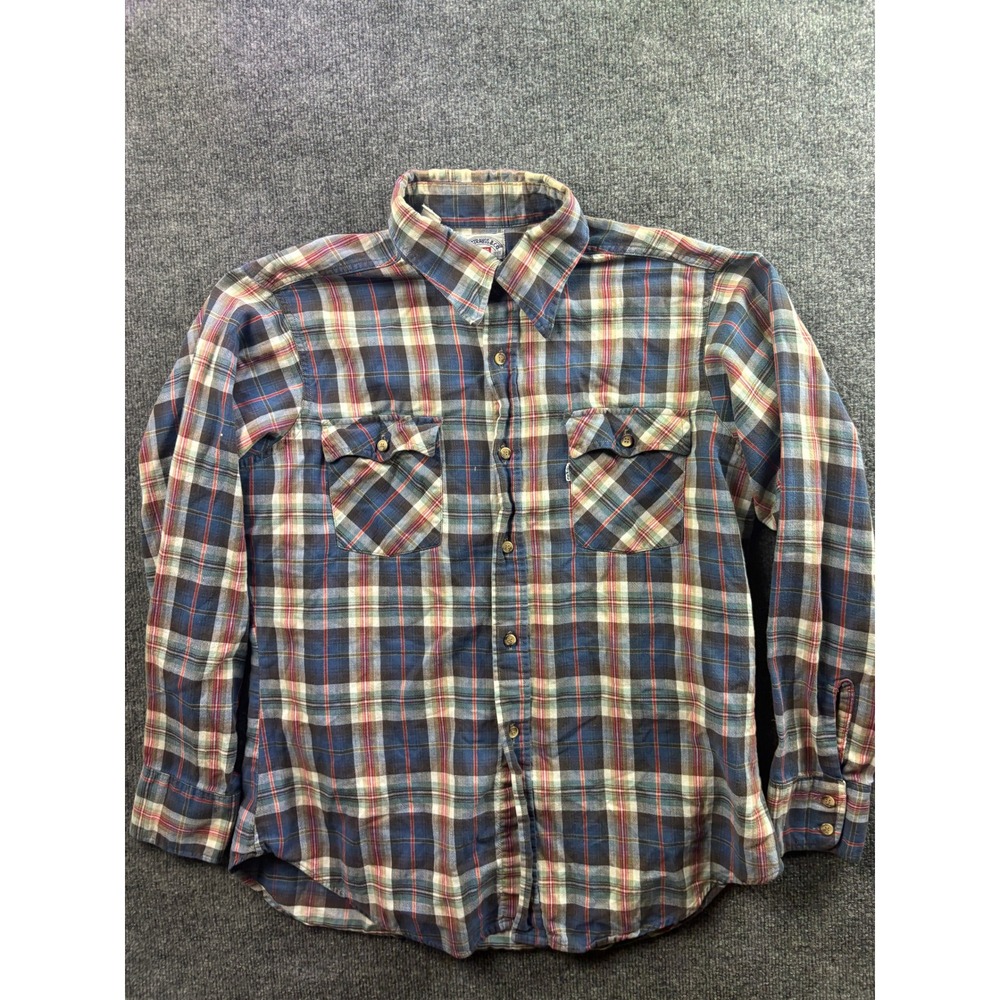 VNTG Levi Strauss Button Down Shirt Mens XL Blue Red Plaid Long Sleeve Flannel